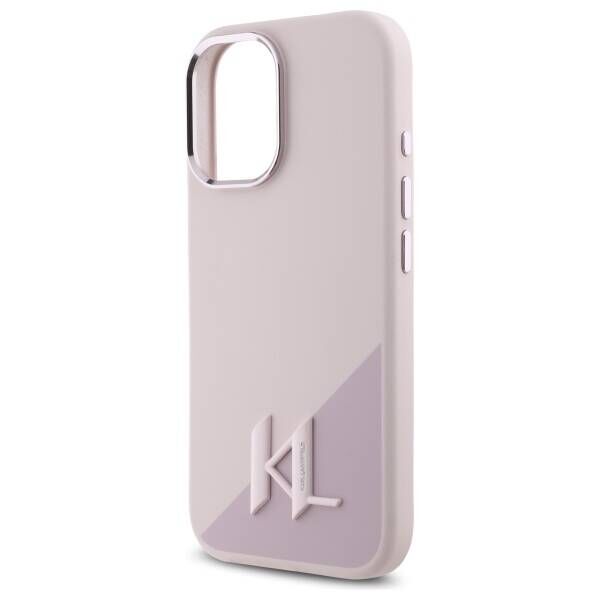 Original Case IPHONE 16 Karl Lagerfeld Hardcase Silicone Shadow Metal Initial MagSafe (KLHMP16SSCMKMPCP) pink 3666339317966