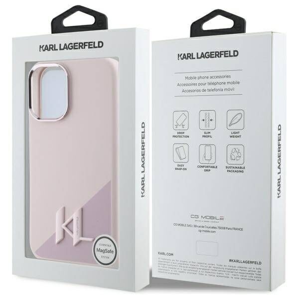 Original Case IPHONE 16 Karl Lagerfeld Hardcase Silicone Shadow Metal Initial MagSafe (KLHMP16SSCMKMPCP) pink 3666339317966