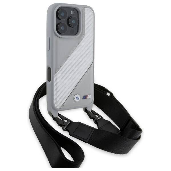 Original Case IPHONE 16 PRO MAX BMW Hardcase M Edition Carbon Stripe & Strap (BMHCP16X23PSCCG) gray 3666339324353