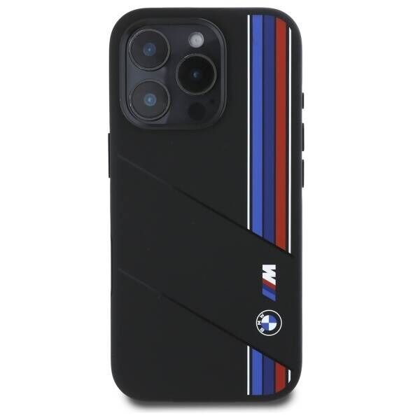 Original Case IPHONE 16 PRO BMW Hardcase Silicone Cut Tricolor Lines MagSafe (BMHMP16L23SCUK) black 3666339325145