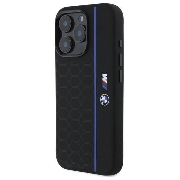 Original Case IPHONE 16 PRO BMW Hardcase Silicone Hexagon Blue Line MagSafe (BMHMP16L23SHEB) black 3666339324865