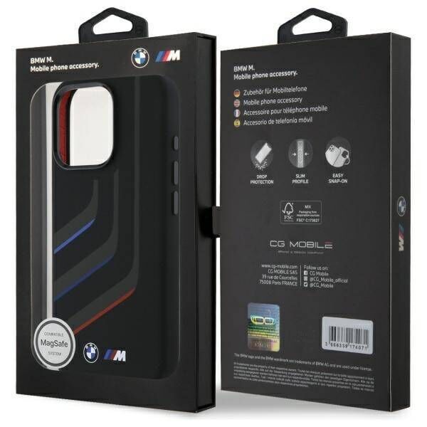 Original Case IPHONE 16 PRO BMW Hardcase Silicone Turning Lines MagSafe (BMHMP16L23SLIK) black 3666339324988