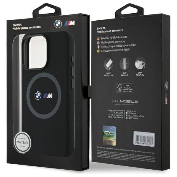 Original Case IPHONE 16 PRO BMW Hardcase M Silicone Printed Ring MagSafe (BMHMP16L23SROK) black 3666339325183