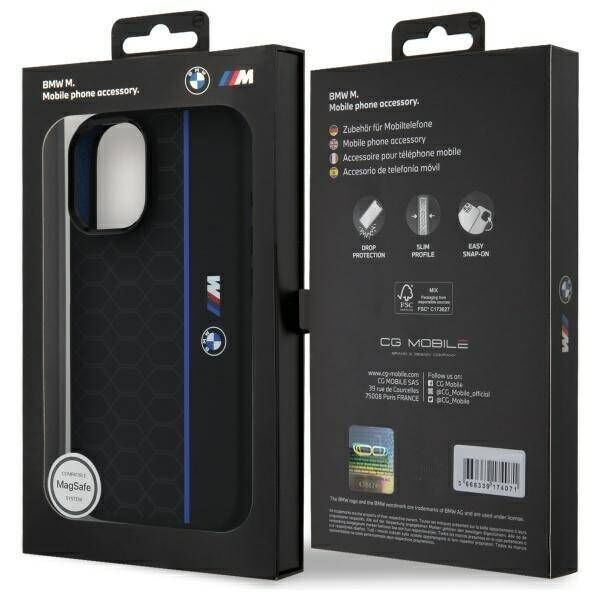 Original Case IPHONE 16 BMW Hardcase Silicone Hexagon Blue Line MagSafe (BMHMP16S23SHEB) black 3666339324841