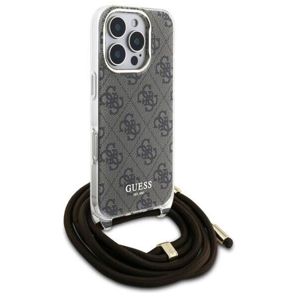 Original Case IPHONE 16 PRO Guess Hardcase Crossbody Cord 4G Print (GUHCP16LHC4SEW) brown 3666339345181