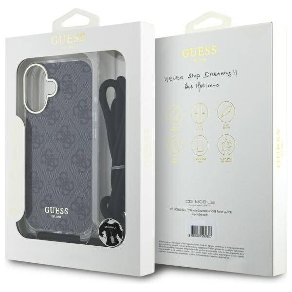 Original Case IPHONE 16 Guess Hardcase Crossbody Cord 4G Print (GUHCP16SHC4SEK) black 3666339345129