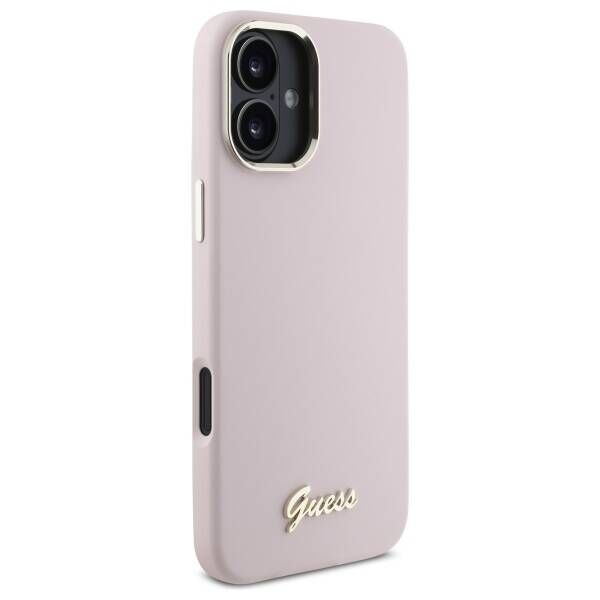 Original Case IPHONE 16 Guess Hardcase Silicone Script Metal Logo & Frame (GUHCP16SSMBSLP) pink 3666339344252