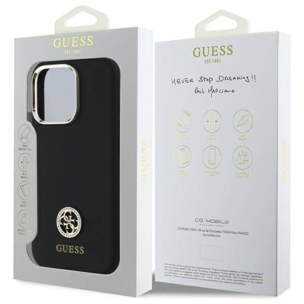 Original Case IPHONE 16 PRO MAX Guess Hardcase Silicone Logo Strass 4G (GUHCP16XM4DGPK) black 3666339328795