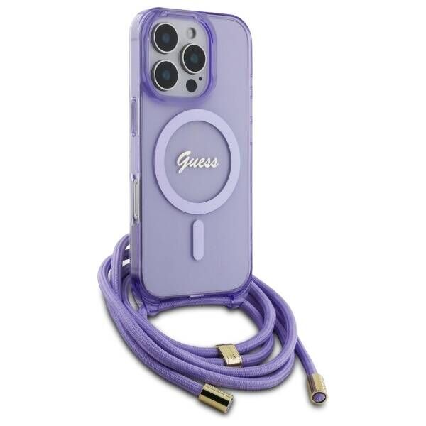 Original Case IPHONE 16 PRO Guess Hardcase Crossbody Cord Script MagSafe (GUHMP16LHCTSGNSU) purple 3666339345860