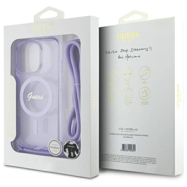 Original Case IPHONE 16 PRO Guess Hardcase Crossbody Cord Script MagSafe (GUHMP16LHCTSGNSU) purple 3666339345860