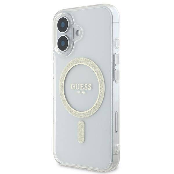 Original Case IPHONE 16 Guess Hardcase IML Glitter Circle MagSafe (GUHMP16SHFGERET) transparent 3666339307554