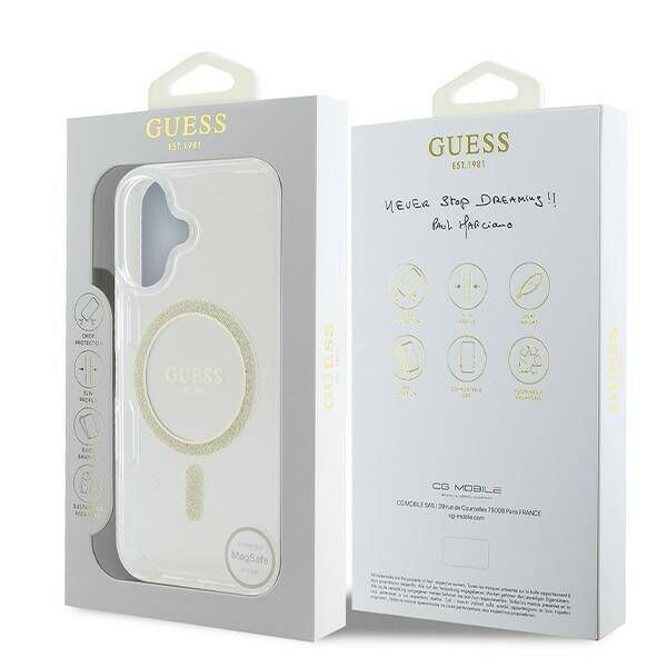 Original Case IPHONE 16 Guess Hardcase IML Glitter Circle MagSafe (GUHMP16SHFGERET) transparent 3666339307554
