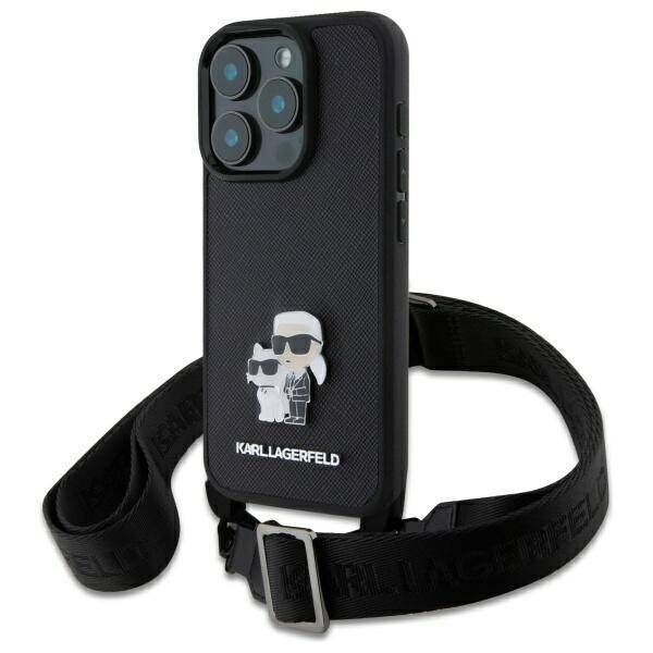 Original Case IPHONE 16 PRO Karl Lagerfeld Hardcase Saffiano Karl&Choupette Metal Pin CBDY Strap (KLHCP16LSAKCPBK) black 3666339329907