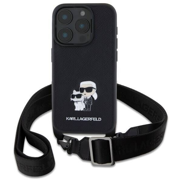 Original Case IPHONE 16 PRO Karl Lagerfeld Hardcase Saffiano Karl&Choupette Metal Pin CBDY Strap (KLHCP16LSAKCPBK) black 3666339329907