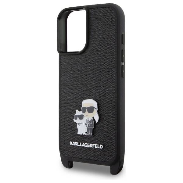 Original Case IPHONE 16 Karl Lagerfeld Hardcase Saffiano Karl&Choupette Metal Pin CBDY Strap (KLHCP16SSAKCPBK) black 3666339329884