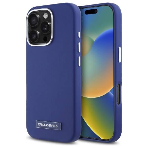 Original Case IPHONE 16 PRO MAX Karl Lagerfeld Hardcase FW Metal Plate MagSafe (KLHMP16XPGMSRPB) blue 3666339318994