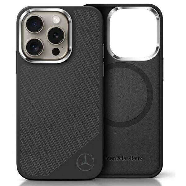 Original Case IPHONE 16 PRO MAX Mercedes Hardcase Silicone Tonal Logo Wood Pattern MagSafe (MEHMP16X23SUGDK) black 3666339326999