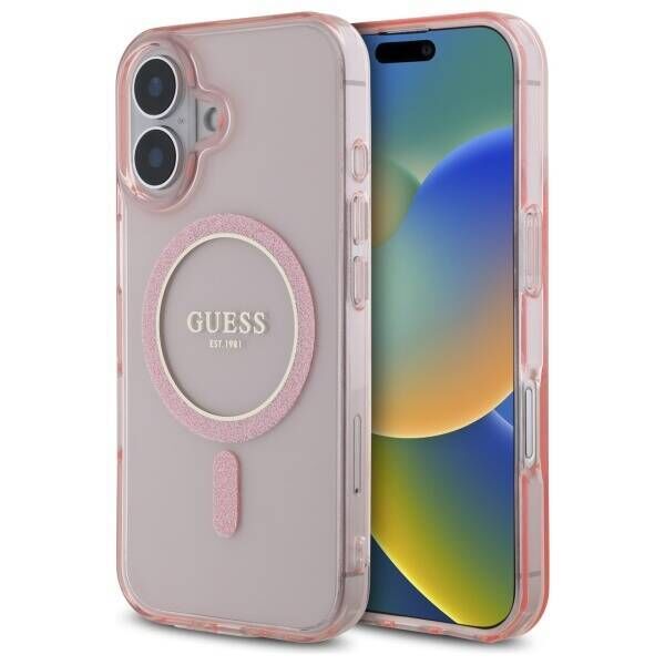 Original Case IPHONE 16 Guess Hardcase IML Glitter Circle MagSafe (GUHMP16SHFGEREP) pink 3666339307851