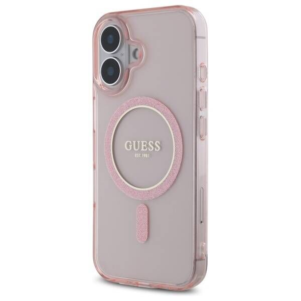 Original Case IPHONE 16 Guess Hardcase IML Glitter Circle MagSafe (GUHMP16SHFGEREP) pink 3666339307851