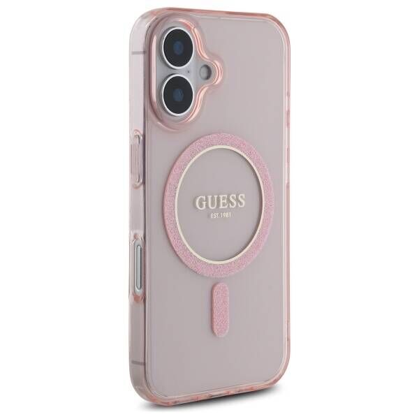 Original Case IPHONE 16 Guess Hardcase IML Glitter Circle MagSafe (GUHMP16SHFGEREP) pink 3666339307851
