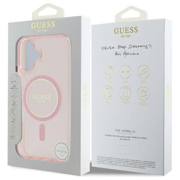 Original Case IPHONE 16 Guess Hardcase IML Glitter Circle MagSafe (GUHMP16SHFGEREP) pink 3666339307851