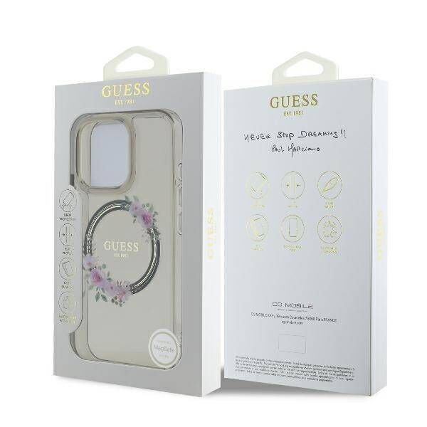 Original Case IPHONE 16 PRO MAX Guess Hardcase IML Flowers Wreath MagSafe (GUHMP16XHFWFCK) black 3666339346379