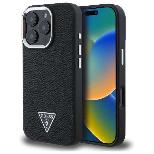 Original Case IPHONE 16 PRO MAX Guess Hardcase Grained Triangle MagSafe (GUHMP16XPGTSPSK) black 3666339302337