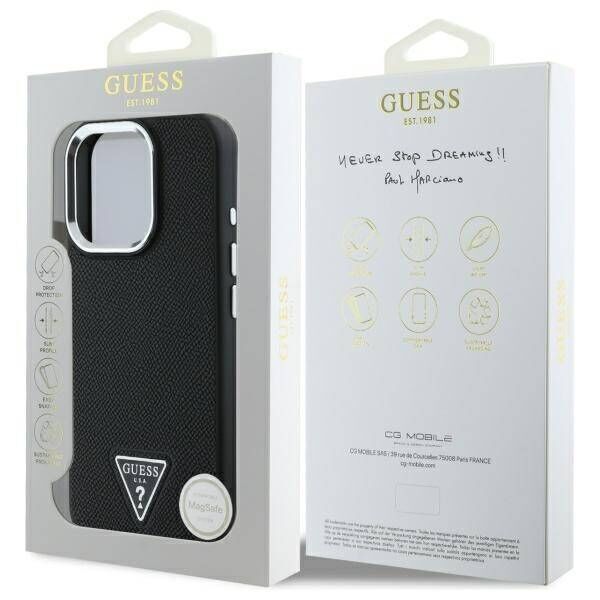 Original Case IPHONE 16 PRO MAX Guess Hardcase Grained Triangle MagSafe (GUHMP16XPGTSPSK) black 3666339302337