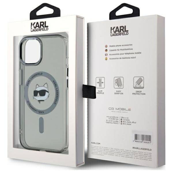 Original Case IPHONE 15 Karl Lagerfeld Hardcase IML Metal Choupette Head MagSafe (KLHMP15SHLSCHK) black 3666339284602