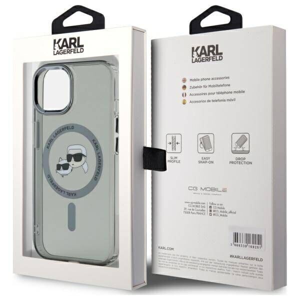 Original Case IPHONE 15 Karl Lagerfeld Hardcase IML Metal Karl&Choupette Head MagSafe (KLHMP15SHLSKCK) black 3666339284749