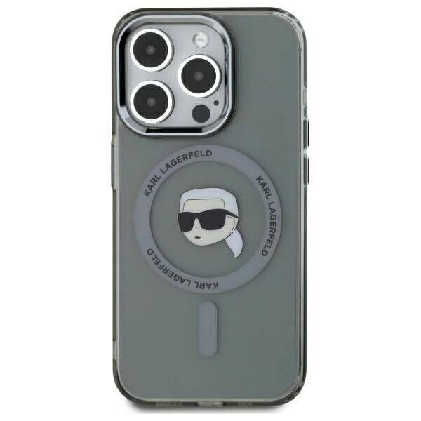 Original Case IPHONE 15 PRO MAX Karl Lagerfeld Hardcase IML Metal Karl Head MagSafe (KLHMP15XHLSKIK) black 3666339284497