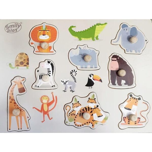 Smily Play Drewniane puzzle układanka pinezki Safari Smily Play
