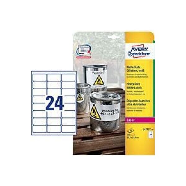 Avery Zweckform Białe etykiety Heavy Duty do drukarek laserowych 63.5x33.9mm 20 arkuszy (L4773-20)
