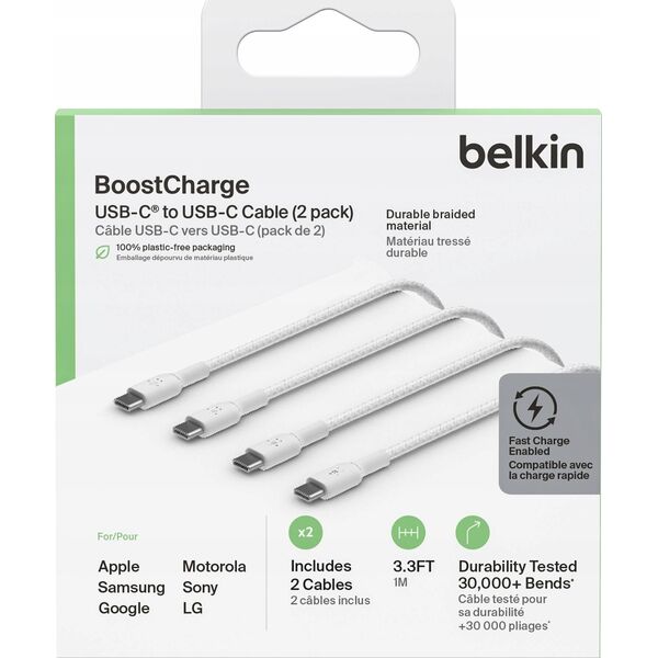 Kabel USB Belkin USB-C - USB-C 1 m Biały (CAB003BT1MWH2PK)