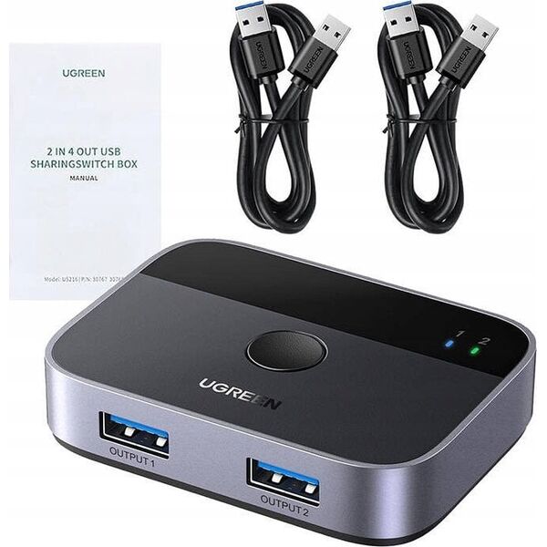 HUB USB Ugreen Przełącznik USB-A 3.0 (2x2) UGREEN CM757, 5 Gbps + 2x kabel USB-A 1.5m