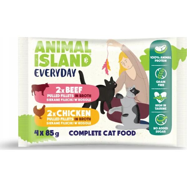 Animal Island ANIMAL ISLAND Wołowina / Kurczak w filecie - Karma mokra dla kotów - 4x85g