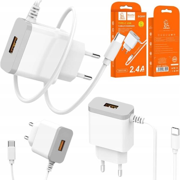 Φορτιστής . DENMEN WHITE ΦΟΡΤΙΣΤΗΣ ΔΙΚΤΥΟΥ USB + ΚΑΛΩΔΙΟ ΤΥΠΟΥ C DC09T-W 14172034 6973224873955