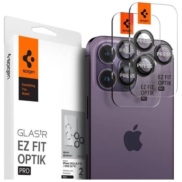 Spigen Szkło hartowane na aparat Spigen Optik.tr ez Fit Camera Protector Apple iPhone 14 Pro/14 Pro Max Black [2 PACK]