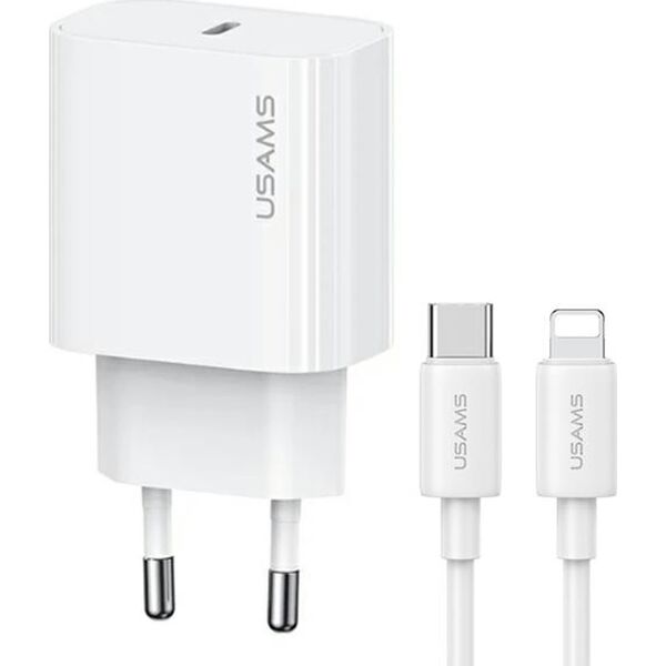 Ładowarka Usams USAMS Ład. siec. 1xUSB-C T65 PD20W PD Fast Charging US-CC226 + kabel USB-C/Lightning US-SJ712 30W biały/white Yi Series OYXLTZ02