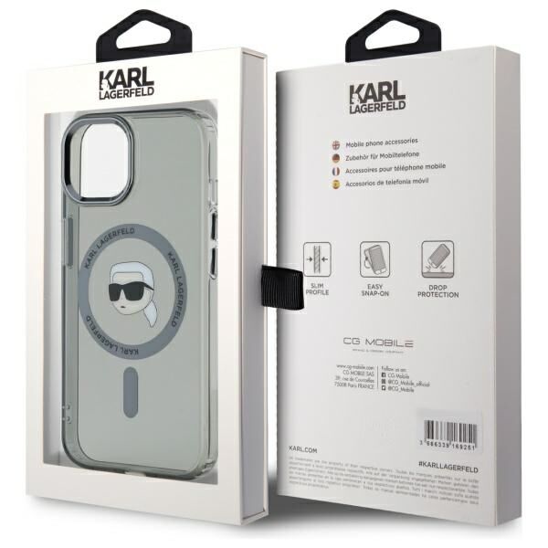 Karl Lagerfeld HC MagSafe IML Metal K. Head case for iPhone 15 6,1&quot; black 3666339284466