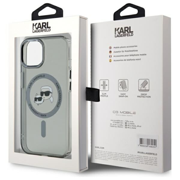 Karl Lagerfeld HC MagSafe IML Metal KC Heads case for iPhone 15 6,1&quot; black 3666339284749