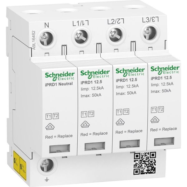 Schneider Electric Ogranicznik przepięć iPRD1 12.5R-T12-3N 3+1-biegunowy T1+T2 B+C 12,5kA ze stykiem A9L16482