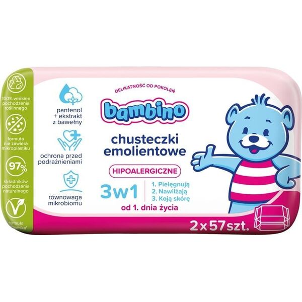 Nivea NIVEA Bambino Chusteczki emolientowe 3w1 hipoalergiczne 2 x 57 szt