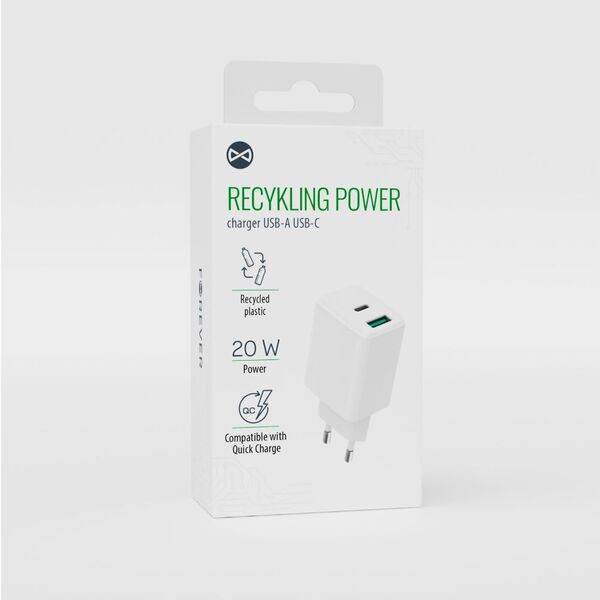 Forever recycled wall charger USB + USB-C 20W  LSR20-AC-00 white 5909000571822