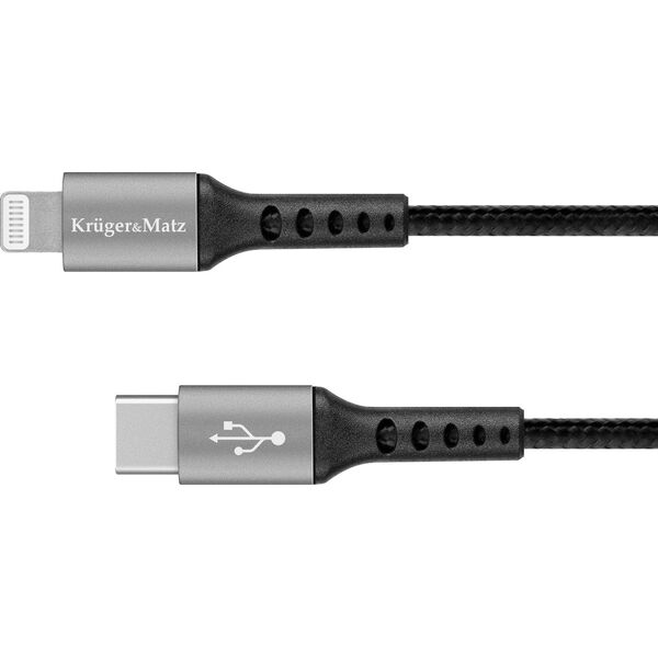 Kabel USB Kruger&Matz USB-C - Lightning 1 m Czarno-srebrny (KM1267)