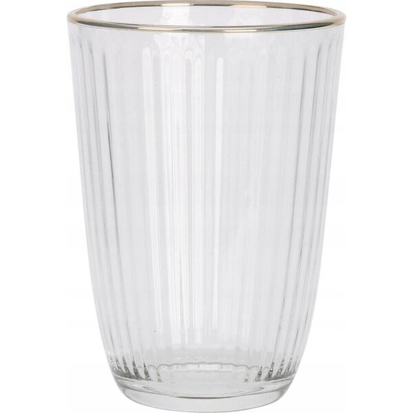 Excellent Houseware Prążkowana szklanka ze złotym brzegiem, 395 ml