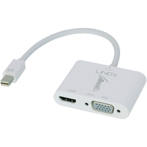 Adapter AV Lindy DisplayPort Mini - HDMI - D-Sub (VGA) biały (41070) 1087053 4002888410700