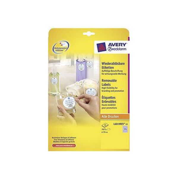 Avery Zweckform ETYK.ZF L6019 ŚR.10 MM KÓŁKA 25 ARK. ETYKIETA - L6019-25 1470681 4004182060193