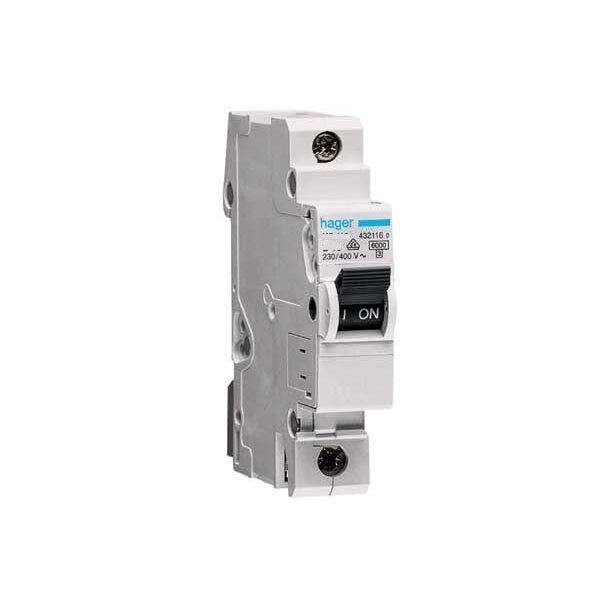 Hager Wyłącznik nadprądowy 1P B 16A 6kA AC (MBN116E) 3110766 3250614327032