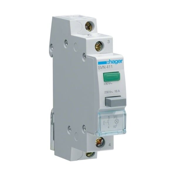 Hager Przełącznik przyciskowy z lampką zieloną 16A 1Z 230V AC SVN411 3118844 3250615721921